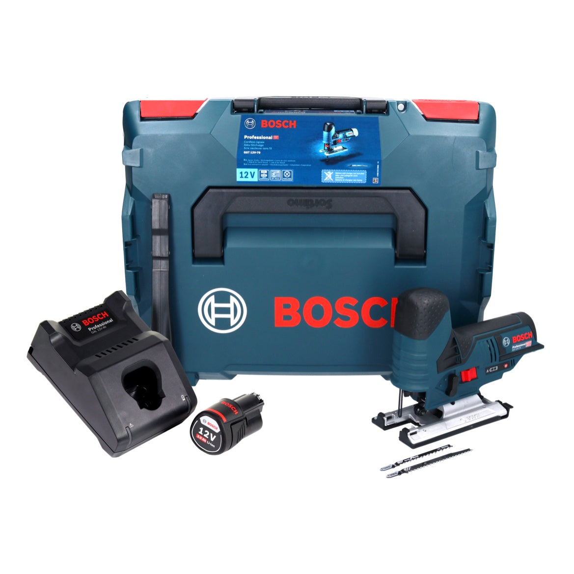 Bosch GST 12V-70 Professional Akku Stichsäge 12 V + 1x Akku 3,0 Ah + Ladegerät + L-Boxx