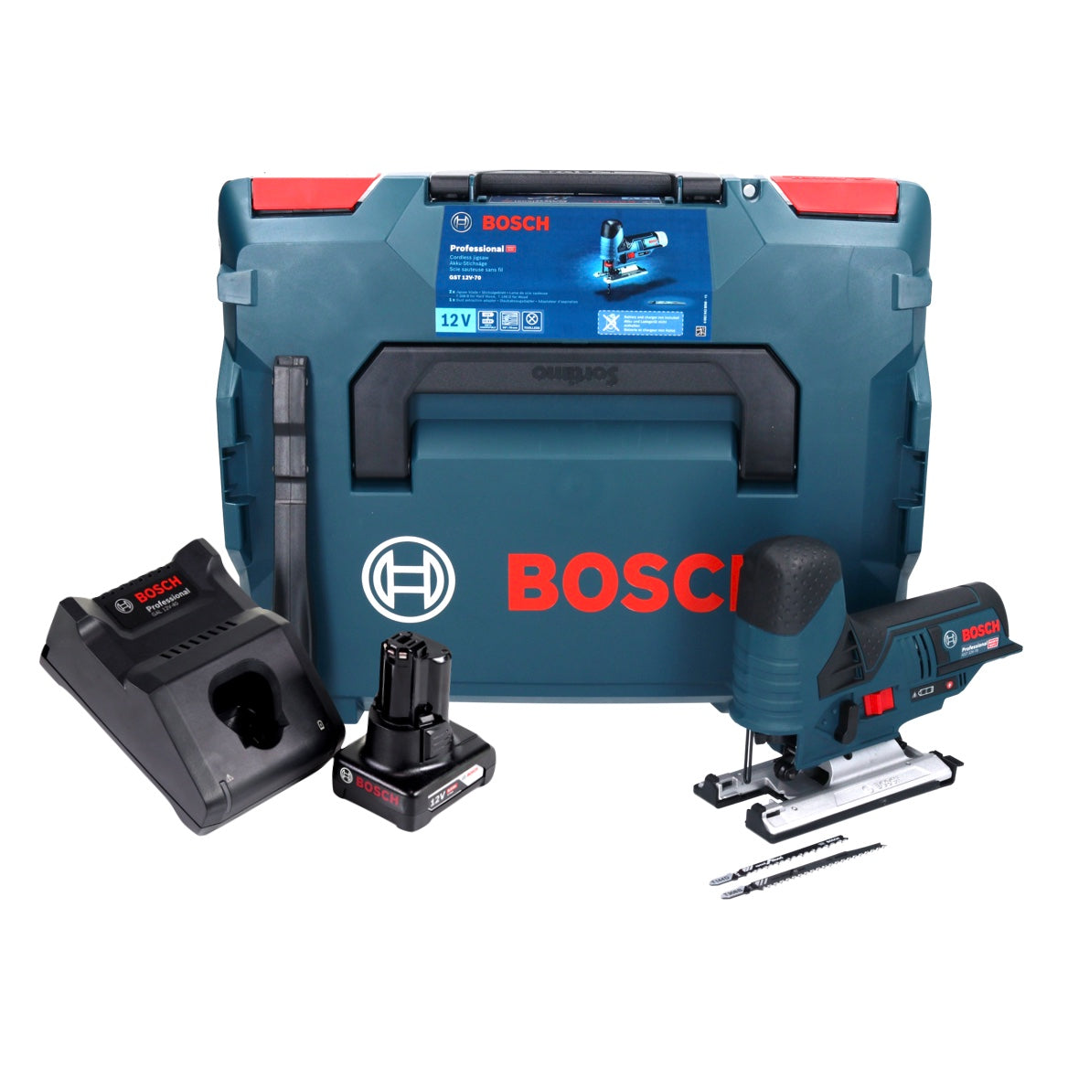 Bosch GST 12V-70 Professional Akku Stichsäge 12 V + 1x Akku 6,0 Ah + Ladegerät + L-Boxx