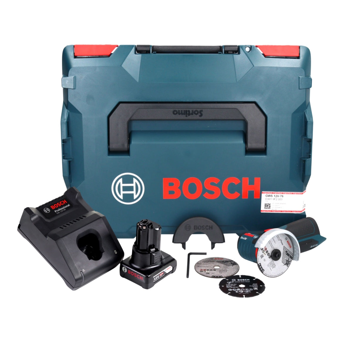 Bosch GWS 12V-76 Professional Akku Winkelschleifer 12 V 76 mm Brushless + 1x Akku 6,0 Ah + Ladegerät + L-Boxx
