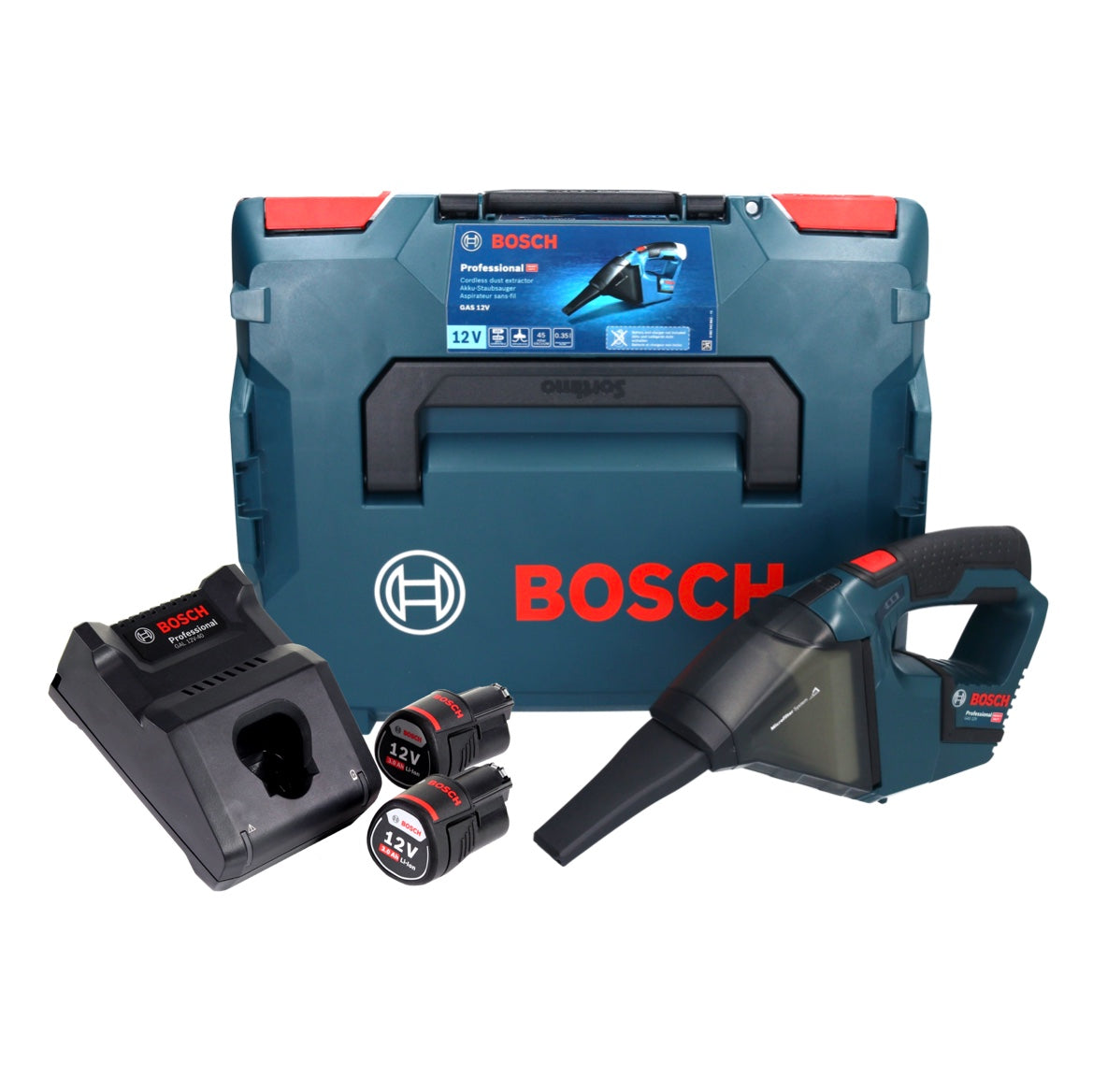 Bosch GAS 12V Professional Akku Staubsauger 12 V 0,35 l + 2x Akku 3,0 Ah + Ladegerät + L-Boxx - Toolbrothers