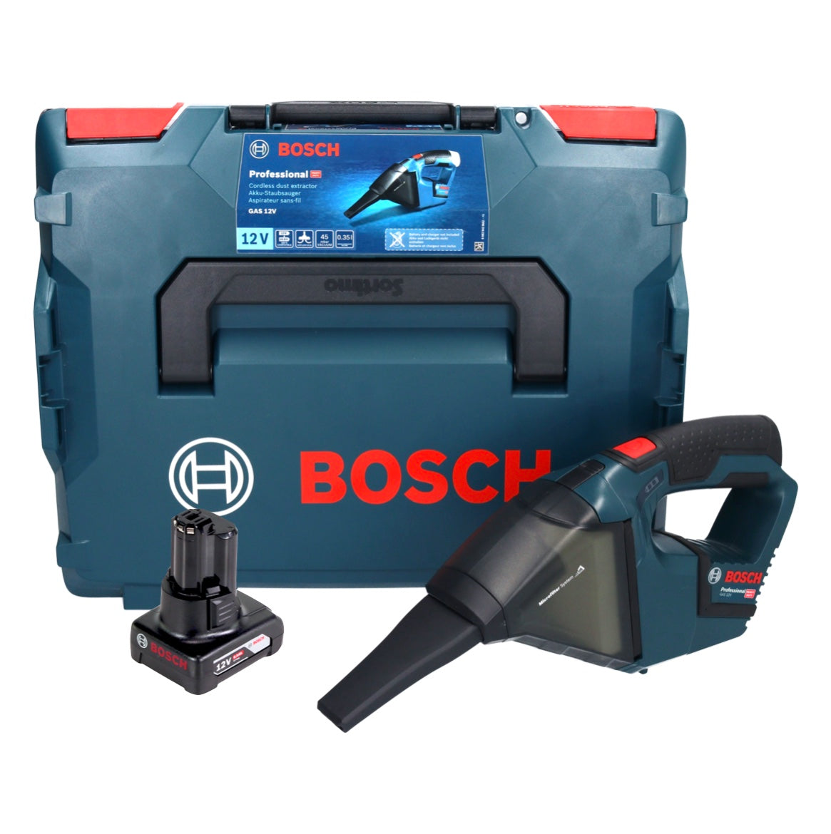 Bosch GAS 12V Professional Akku Staubsauger 12 V 0,35 l + 1x Akku 6,0 Ah + L-Boxx - ohne Ladegerät