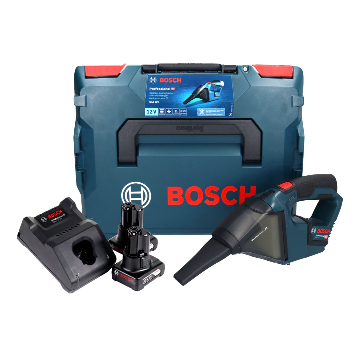 Bosch GAS 12V Professional Akku Staubsauger 12 V 0,35 l + 2x Akku 6,0 Ah + Ladegerät + L-Boxx - Toolbrothers