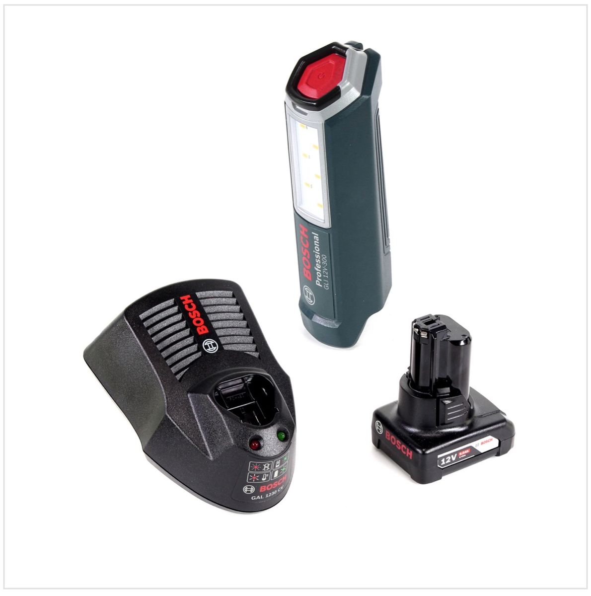 Bosch Professional GLI 12V-300 Akku Lampe + 1x GBA 12V 6,0 Ah Akku + GAL 1230 Ladegerät - Toolbrothers