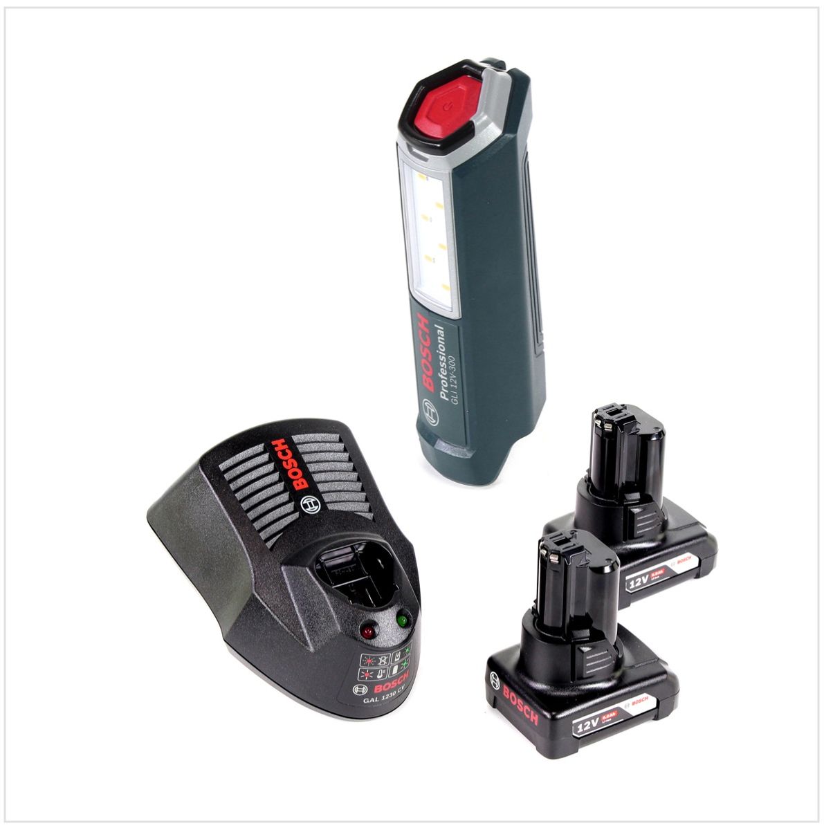 Bosch Professional GLI 12V-300 Akku Lampe + 2x GBA 12V 6,0 Ah Akku + GAL 1230 Ladegerät - Toolbrothers