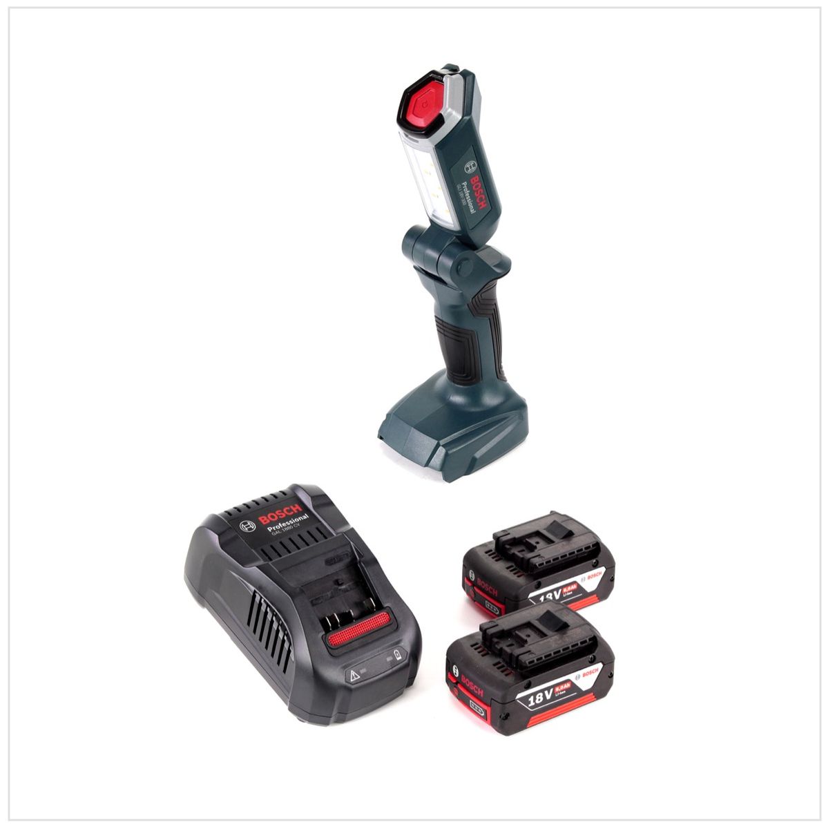 Bosch Professional GLI 18V-300 Akku Lampe + 2x GBA 18 V 6,0 Ah Akku + GAL 1880 Ladegerät - Toolbrothers