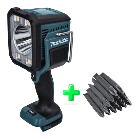 Makita DML 812 Projecteur à main sur batterie 18 V 1250 lm LED solo + 20x Makita double bit PH2 &amp; LS 45 mm