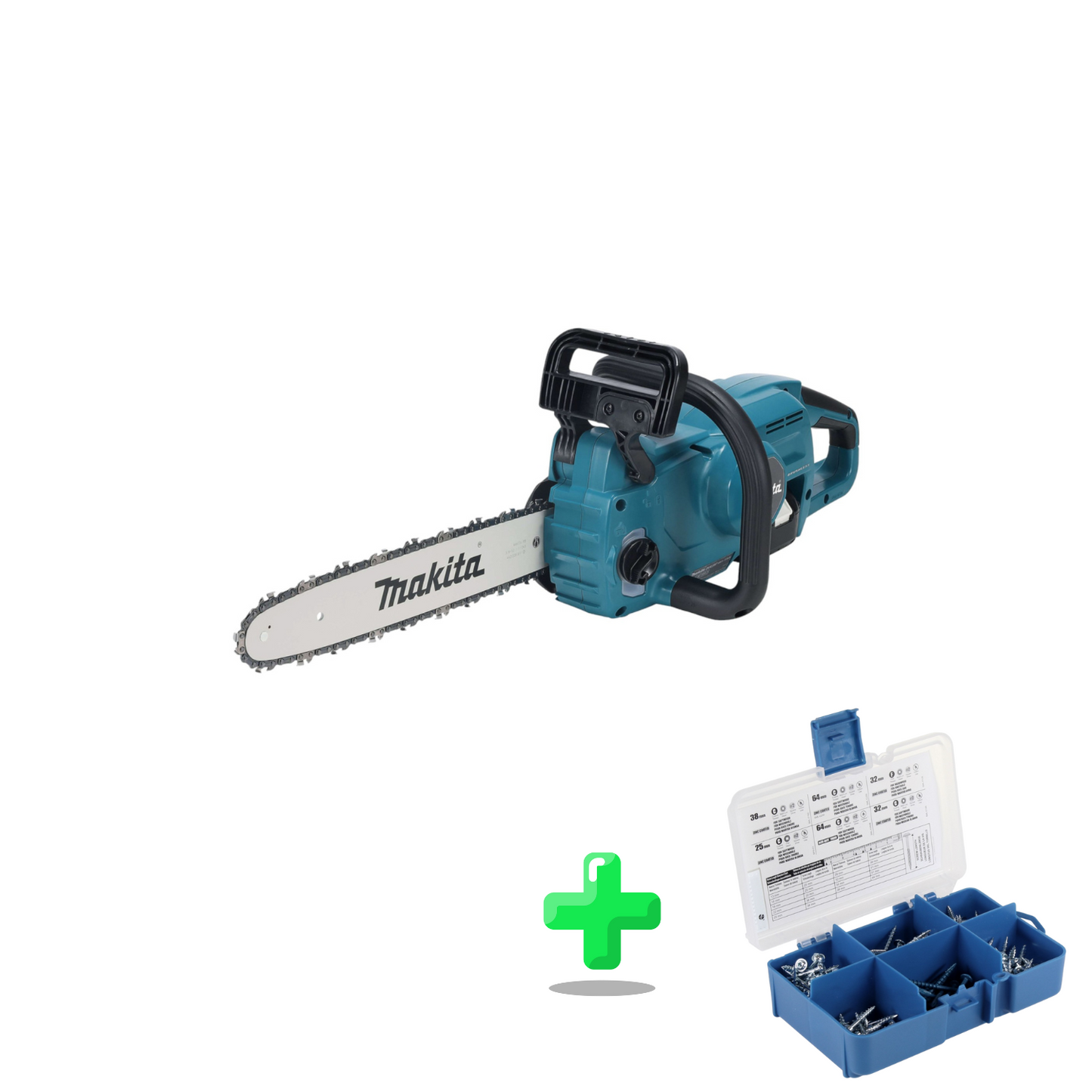 Makita DUC 357 ZX3 Akku Kettensäge 18 V 35 cm Brushless + KREG Pocket-Hole Schrauben Sortiment 260-teilig ( SK04 )