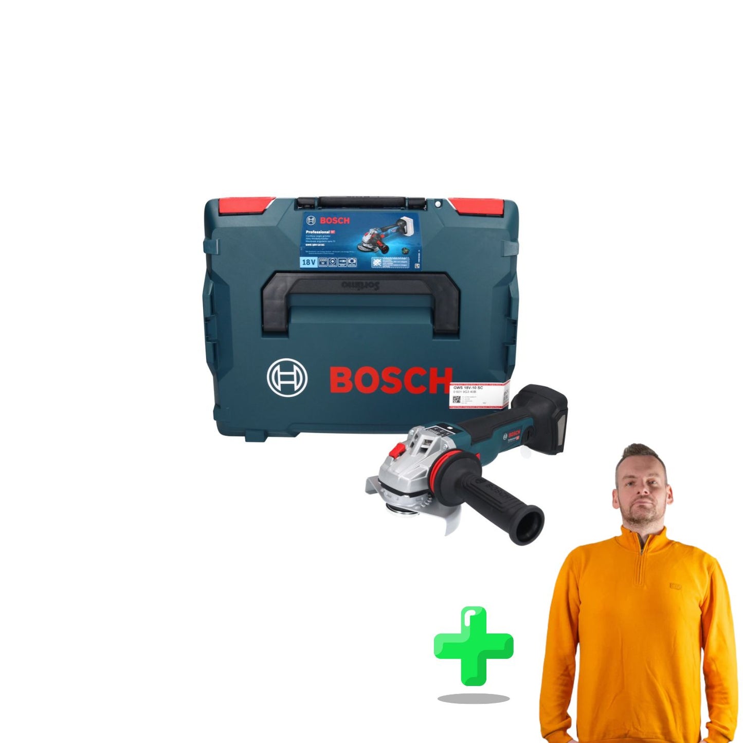 Bosch GWS 18V-10 SC Akku Winkelschleifer 18 V 125 mm Brushless + L-Boxx + Toolbrothers Quarter-Zip Sweatshirt