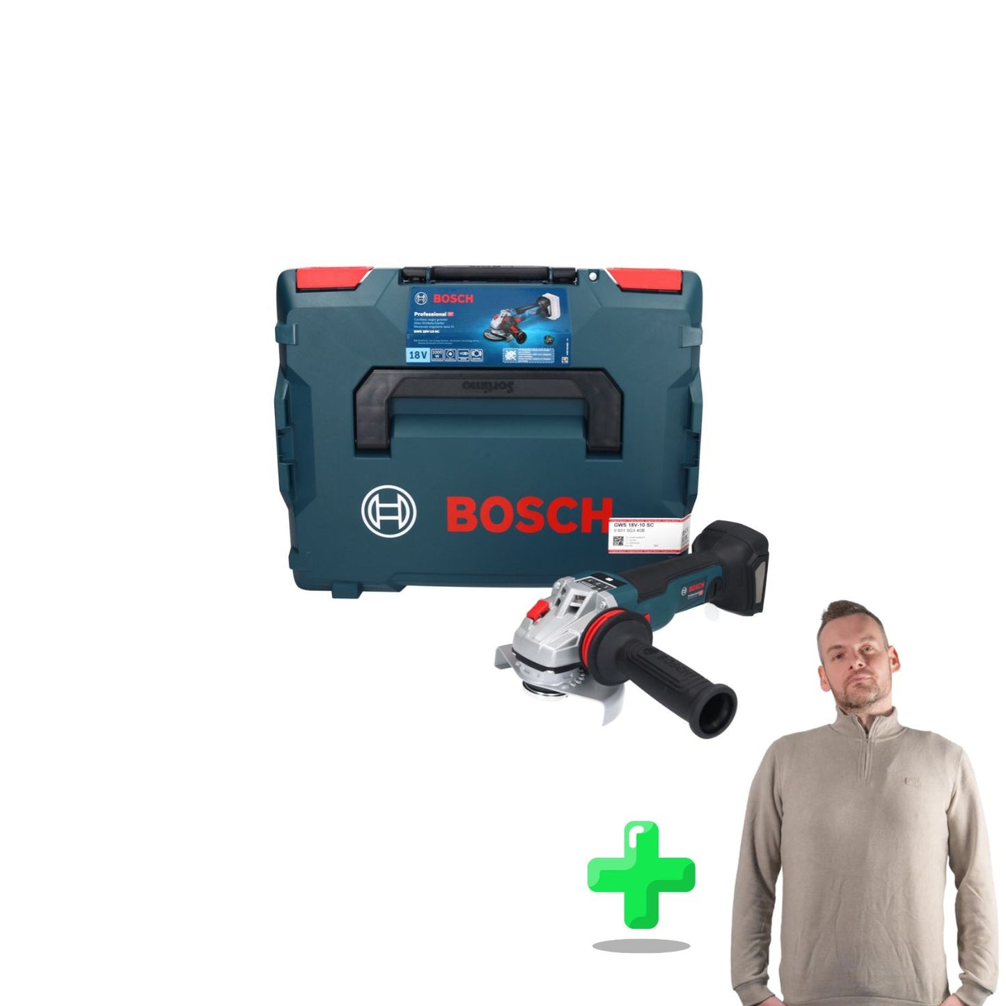 Bosch GWS 18V-10 SC Meuleuse d'angle sans fil 18 V 125 mm sans balais + L-Boxx + Sweat-shirt Toolbrothers Quarter-Zip