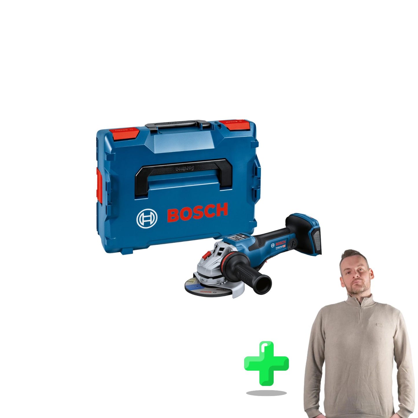 Bosch GWS 18V-15 PSC Professional Akku Winkelschleifer 18 V 125 mm BITURBO Brushless + L-Boxx + Toolbrothers Quarter-Zip Sweatshirt