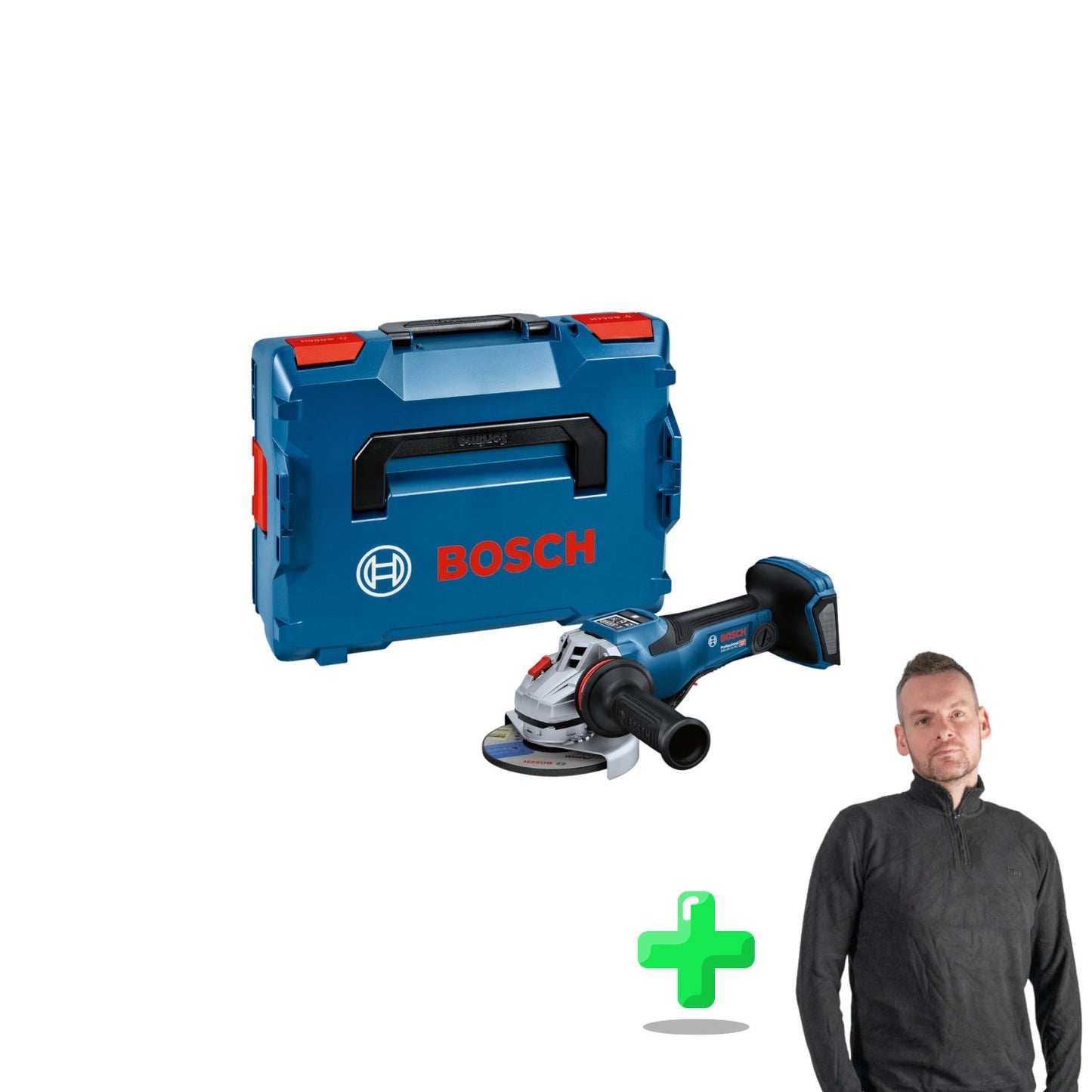 Bosch GWS 18V-15 PSC Professional Akku Winkelschleifer 18 V 125 mm BITURBO Brushless + L-Boxx + Toolbrothers Quarter-Zip Sweatshirt