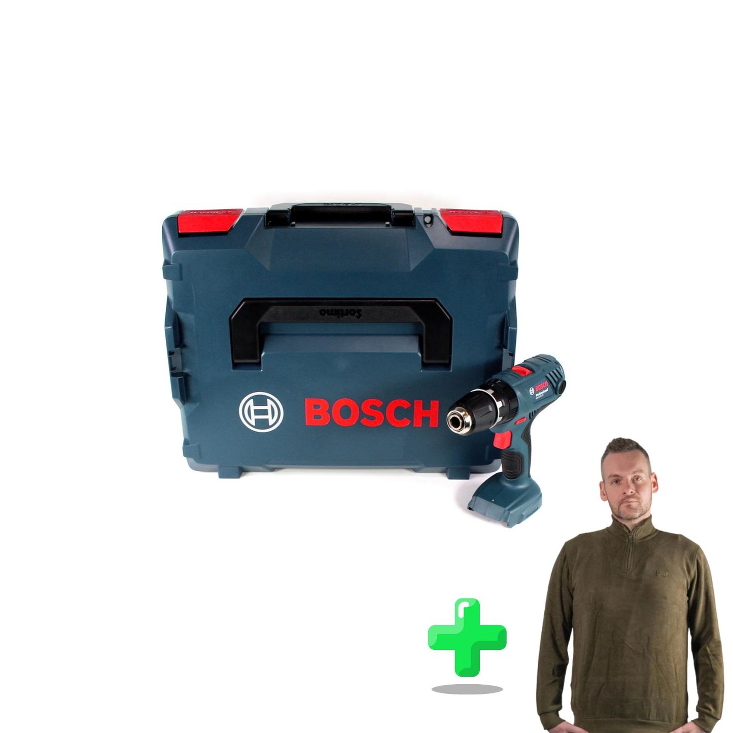 Bosch Professional GSB 18V-21 Akku Schlagbohrschrauber 18V 55Nm + L-Boxx + Toolbrothers Quarter-Zip Sweatshirt