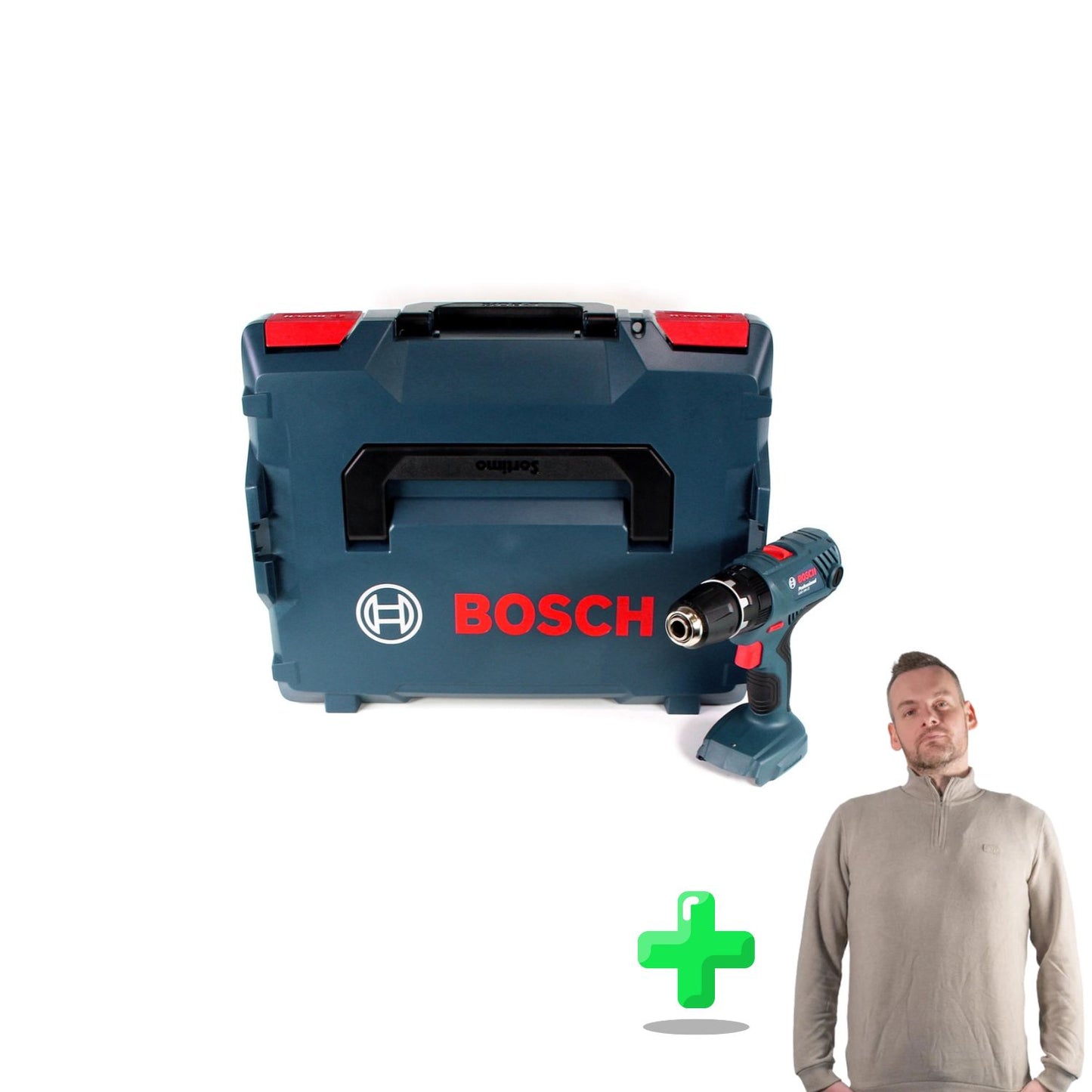 Bosch Professional GSB 18V-21 Akku Schlagbohrschrauber 18V 55Nm + L-Boxx + Toolbrothers Quarter-Zip Sweatshirt