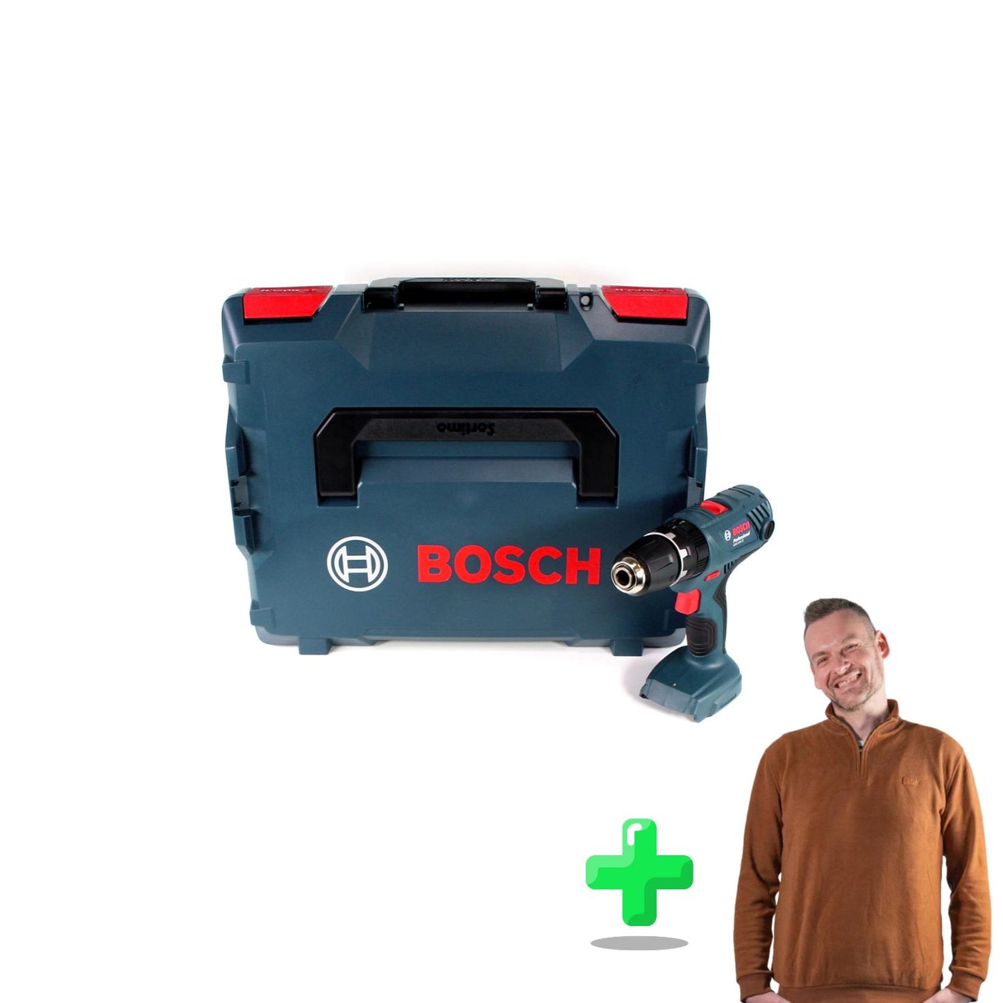 Bosch Professional GSB 18V-21 Akku Schlagbohrschrauber 18V 55Nm + L-Boxx + Toolbrothers Quarter-Zip Sweatshirt