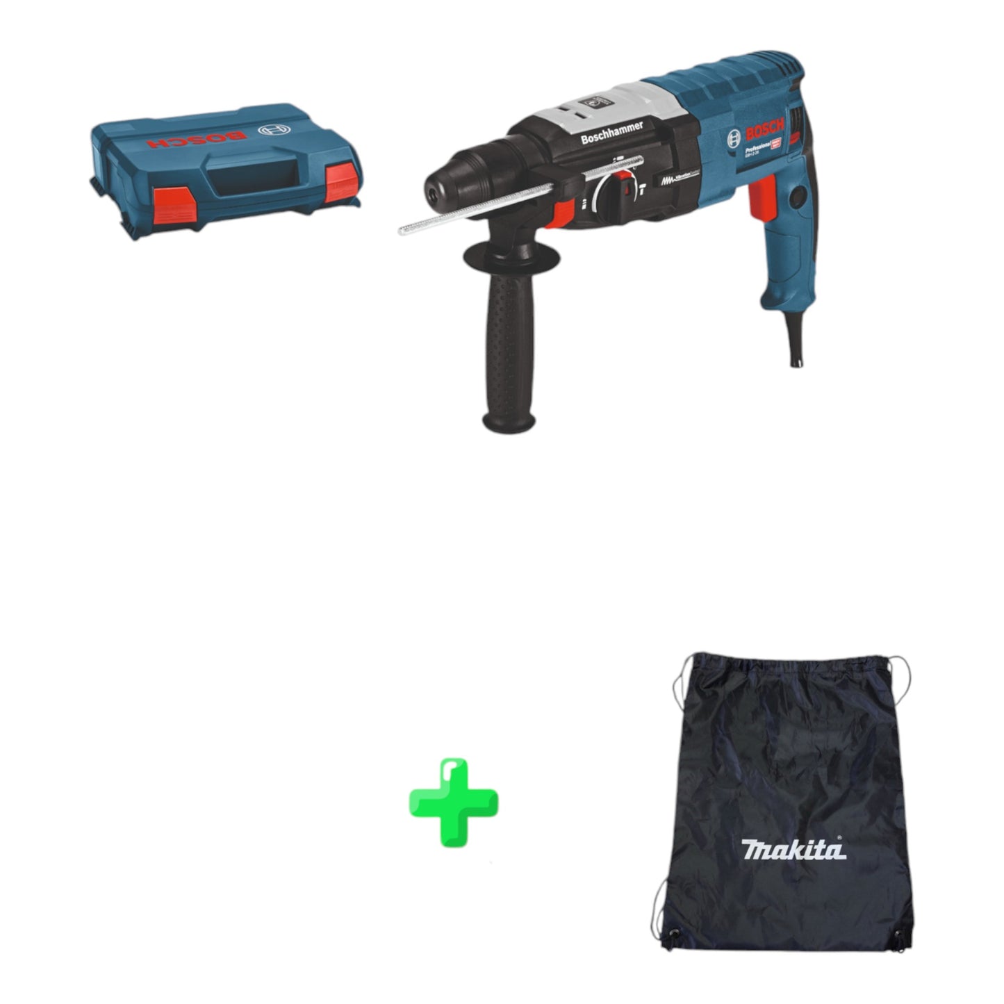 Bosch GBH 2-28 Professional Bohrhammer Boschhammer 880 Watt 3,2 J SDS ( 0611267500 ) + Koffer + Makita Rucksackbeutel / Zubehörtasche