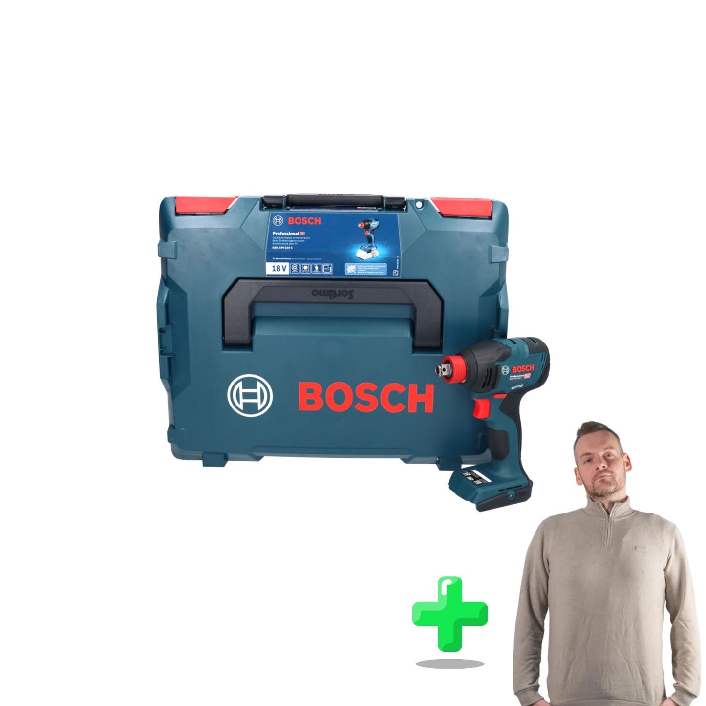 Bosch GDX 18V-210 C Clé à chocs rotative professionnelle sans fil 18 V 210 Nm sans balais + L-Boxx + Sweat-shirt Toolbrothers Quarter-Zip