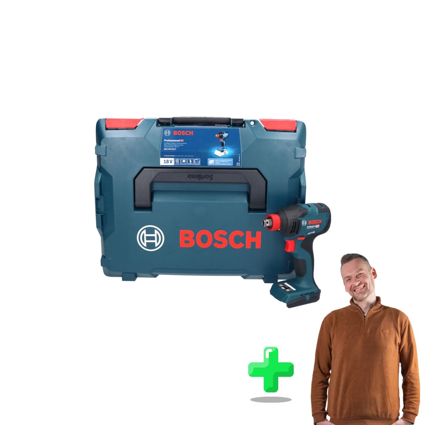 Bosch GDX 18V-210 C Professional Akku Drehschlagschrauber 18 V 210 Nm Brushless + L-Boxx + Toolbrothers Quarter-Zip Sweatshirt