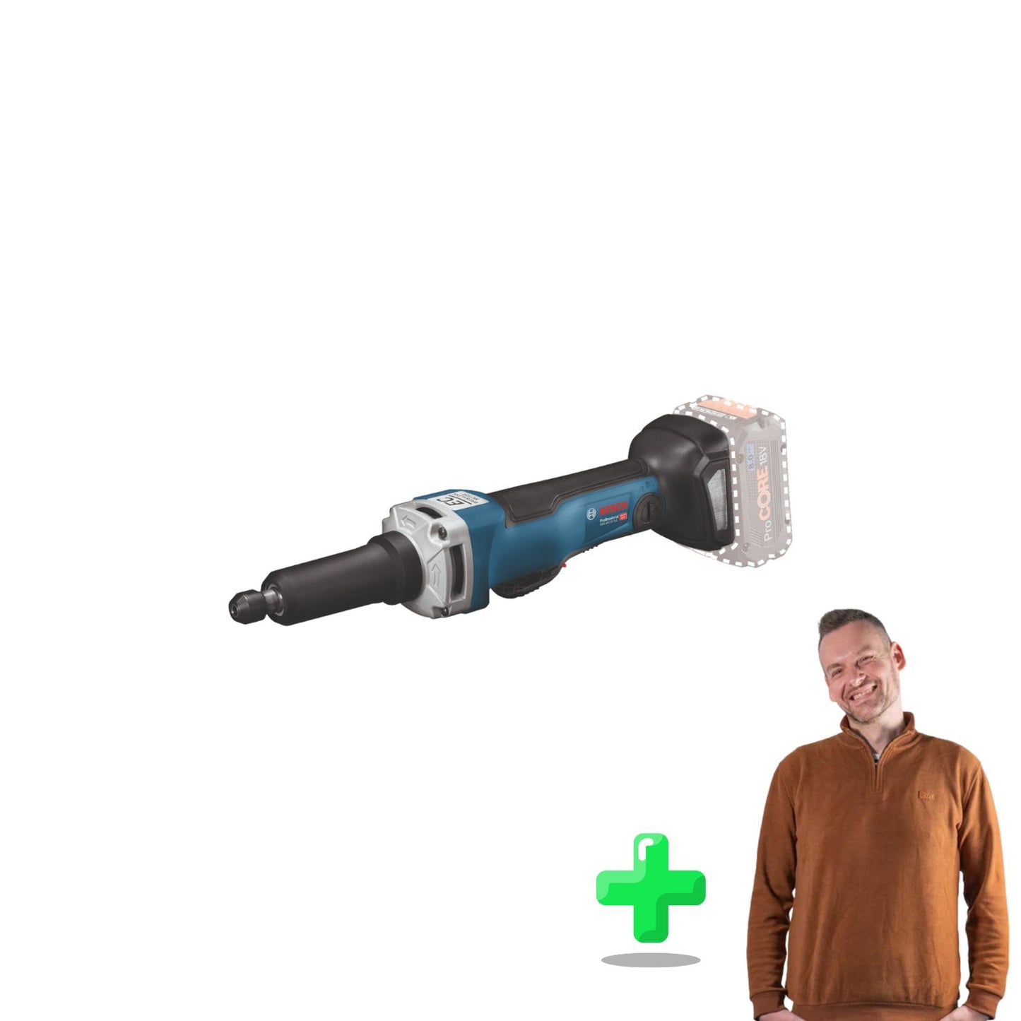 Bosch GGS 18V-23 PLC Professional Akku Geradschleifer 18 V Brushless + L-Boxx + Toolbrothers Quarter-Zip Sweatshirt