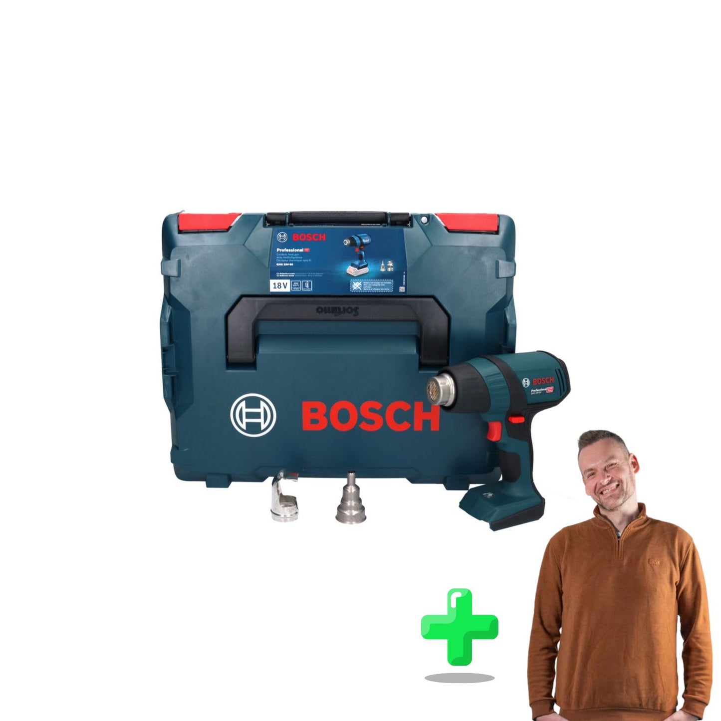 Bosch GHG 18V-50 Professional Akku Heissluftgebläse 18 V 300° C / 500° C + L-Boxx + Toolbrothers Quarter-Zip Sweatshirt