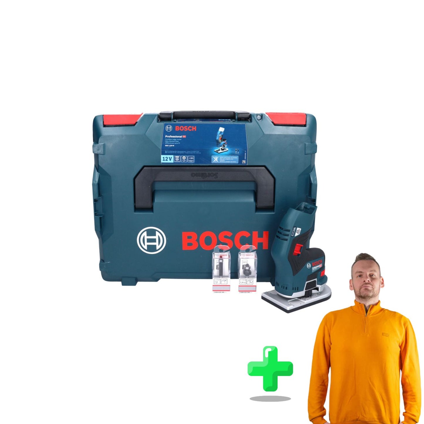 Bosch GKF 12V-8 Professional Akku Kantenfräse 12 V + Toolbrothers Quarter-Zip Sweatshirt