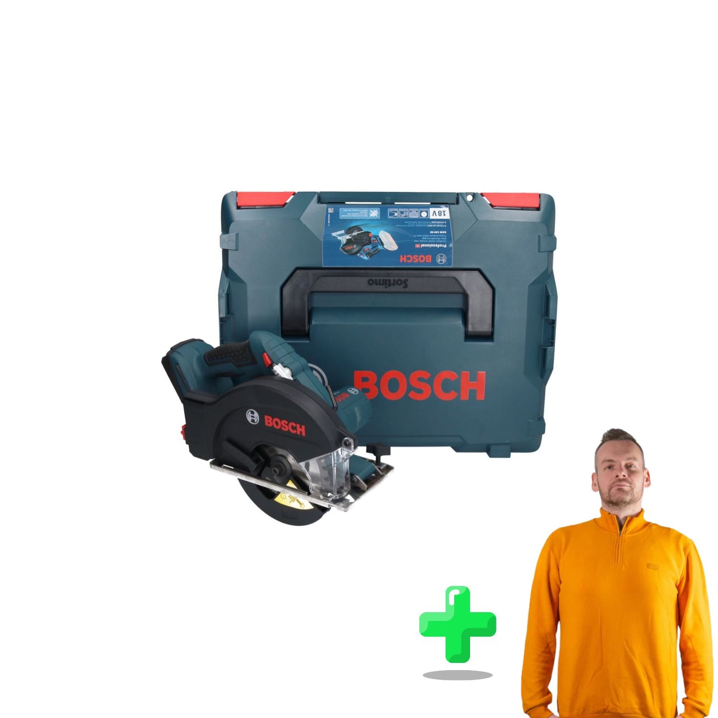 Bosch GKM 18V-50 Professional Akku Metall Handkreissäge 18 V 136 mm Brushless + L-Boxx + Toolbrothers Quarter-Zip Sweatshirt