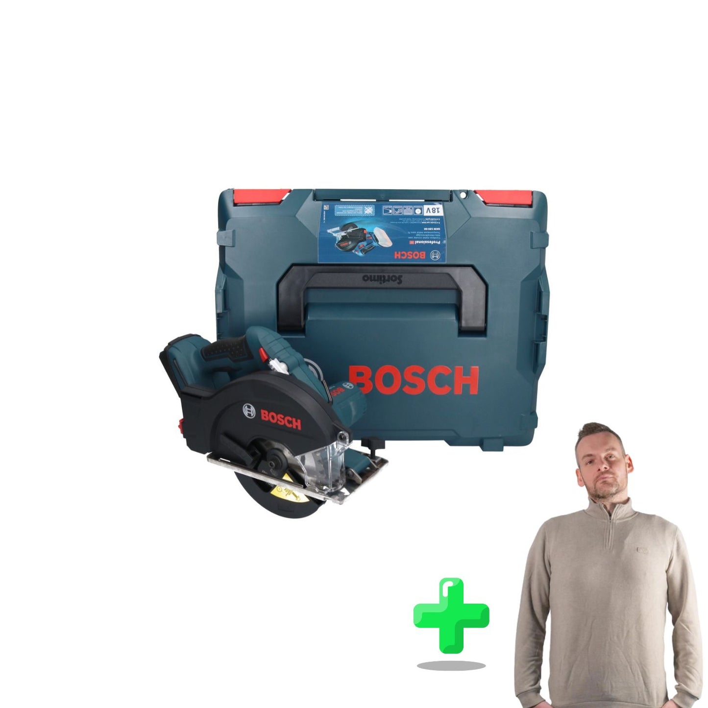 Bosch GKM 18V-50 Professional Akku Metall Handkreissäge 18 V 136 mm Brushless + L-Boxx + Toolbrothers Quarter-Zip Sweatshirt