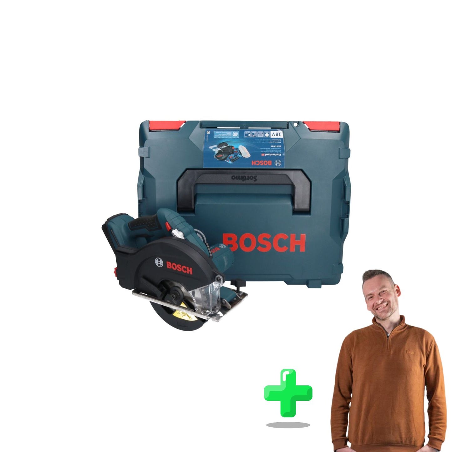 Bosch GKM 18V-50 Professional Akku Metall Handkreissäge 18 V 136 mm Brushless + L-Boxx + Toolbrothers Quarter-Zip Sweatshirt