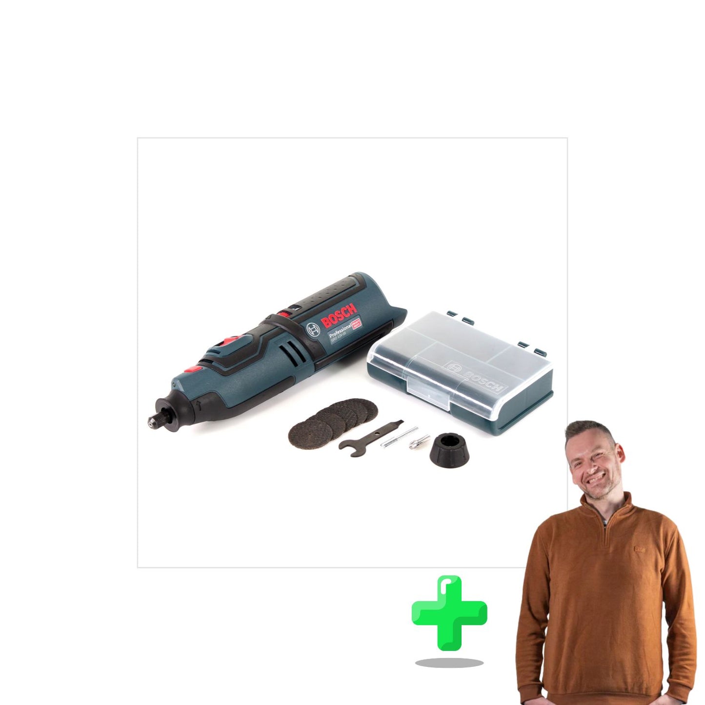 Bosch GRO 12V-35 Professional Akku Rotationswerkzeug Solo + Einlage + Toolbrothers Quarter-Zip Sweatshirt