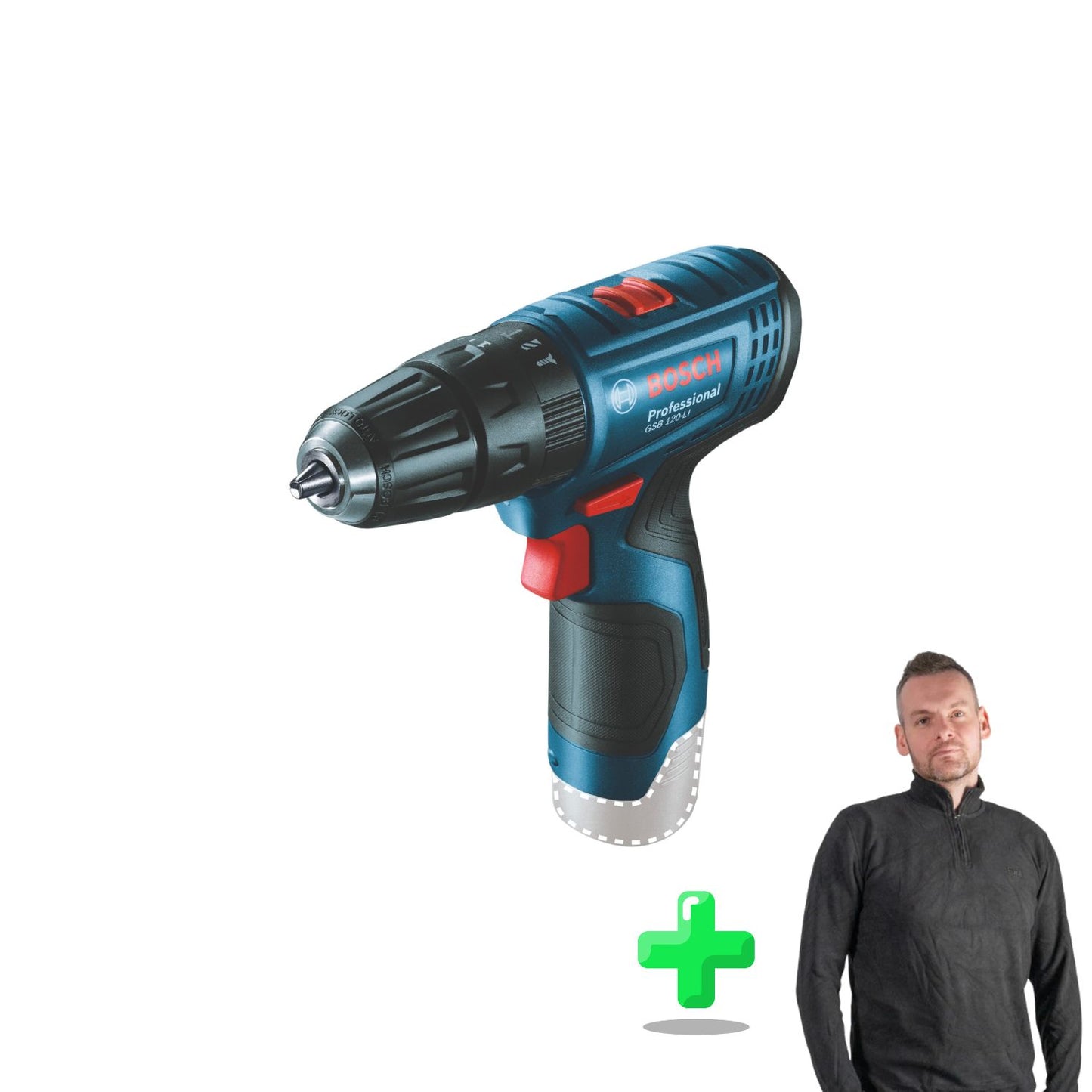 Bosch GSB 120-LI Professional Akku Schlagbohrschrauber 12 V 30 Nm Set + 2x Akku 2,0 Ah + Ladegerät + Koffer + Toolbrothers Quarter-Zip Sweatshirt