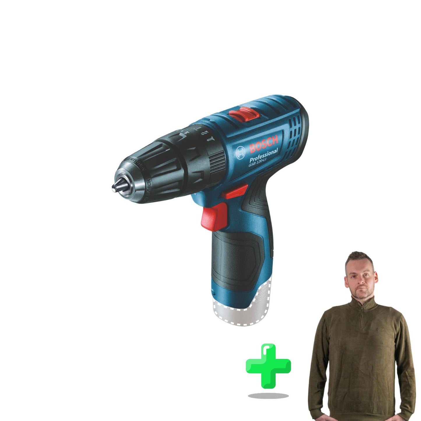 Bosch GSB 120-LI Professional Akku Schlagbohrschrauber 12 V 30 Nm Set + 2x Akku 2,0 Ah + Ladegerät + Koffer + Toolbrothers Quarter-Zip Sweatshirt