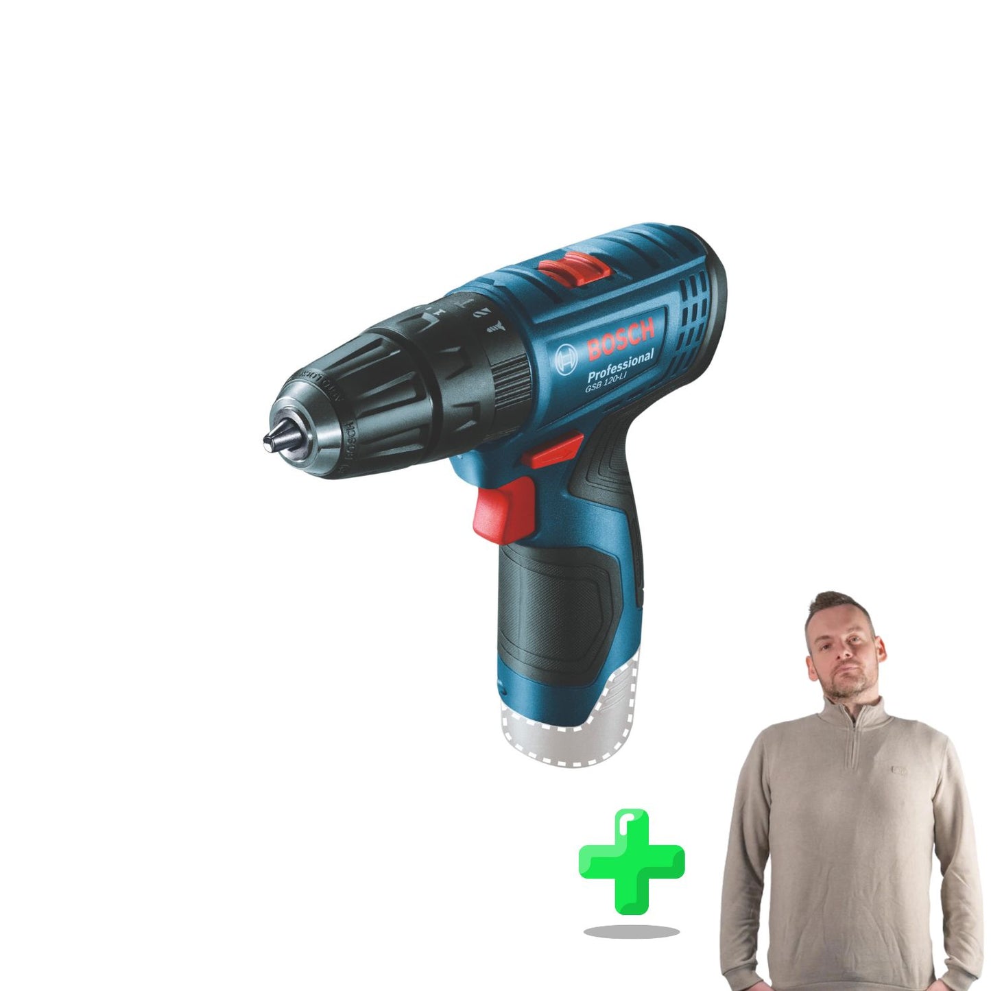 Bosch GSB 120-LI Professional Akku Schlagbohrschrauber 12 V 30 Nm Set + 2x Akku 2,0 Ah + Ladegerät + Koffer + Toolbrothers Quarter-Zip Sweatshirt