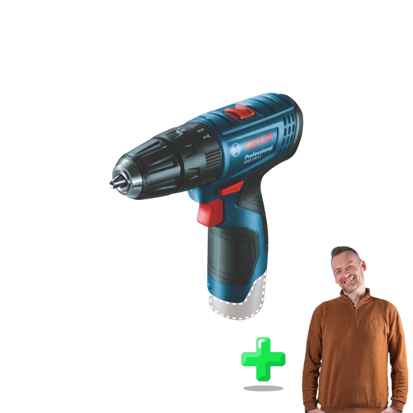 Bosch GSB 120-LI Professional Akku Schlagbohrschrauber 12 V 30 Nm Set + 2x Akku 2,0 Ah + Ladegerät + Koffer + Toolbrothers Quarter-Zip Sweatshirt