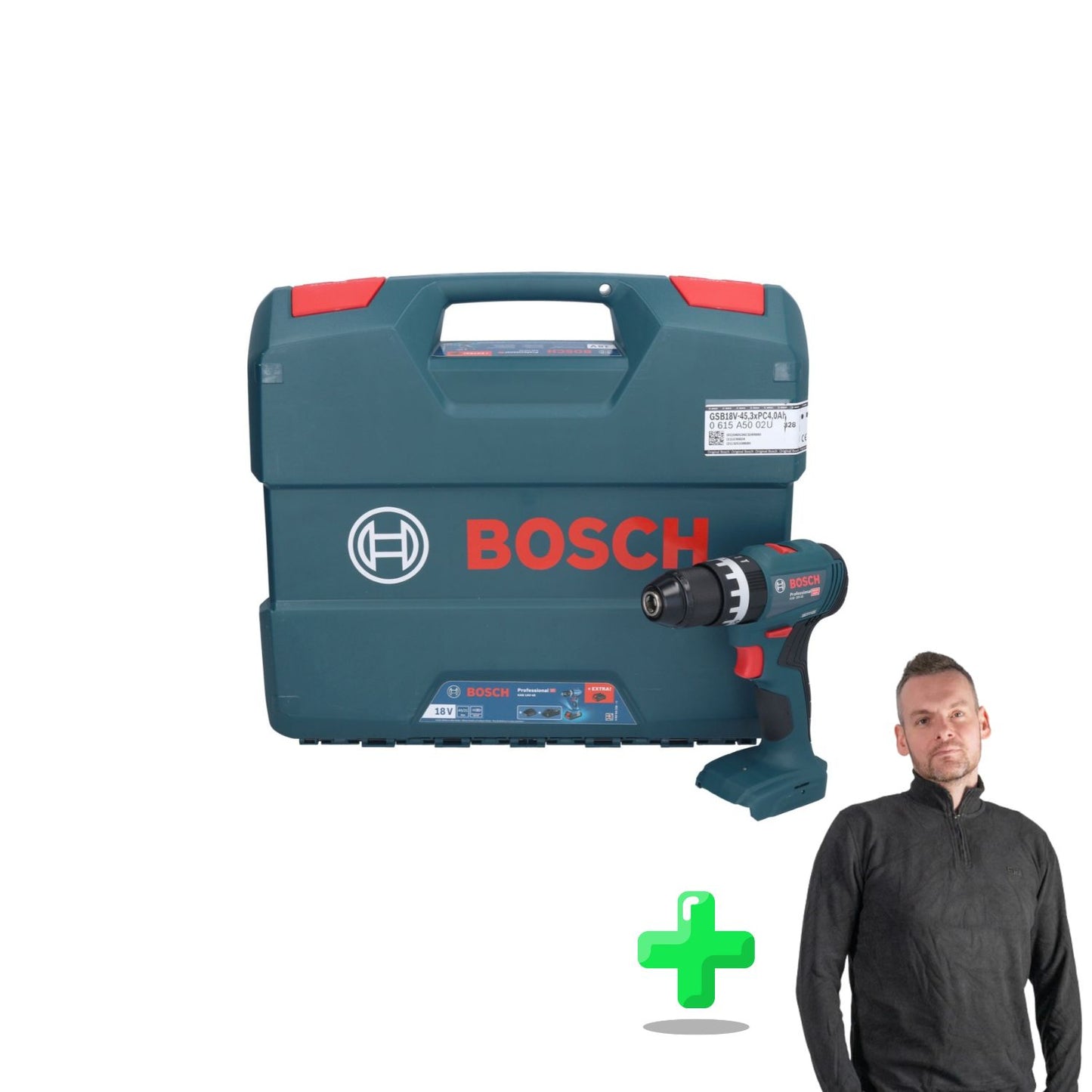 Bosch GSB 18V-45 Perceuse à percussion sans fil professionnelle 18 V 45 Nm sans balais + L-Case + Sweat-shirt Toolbrothers Quarter-Zip