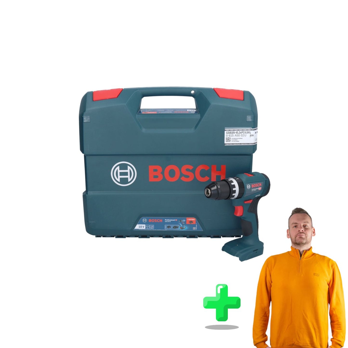 Bosch GSB 18V-45 Perceuse à percussion sans fil professionnelle 18 V 45 Nm sans balais + L-Case + Sweat-shirt Toolbrothers Quarter-Zip