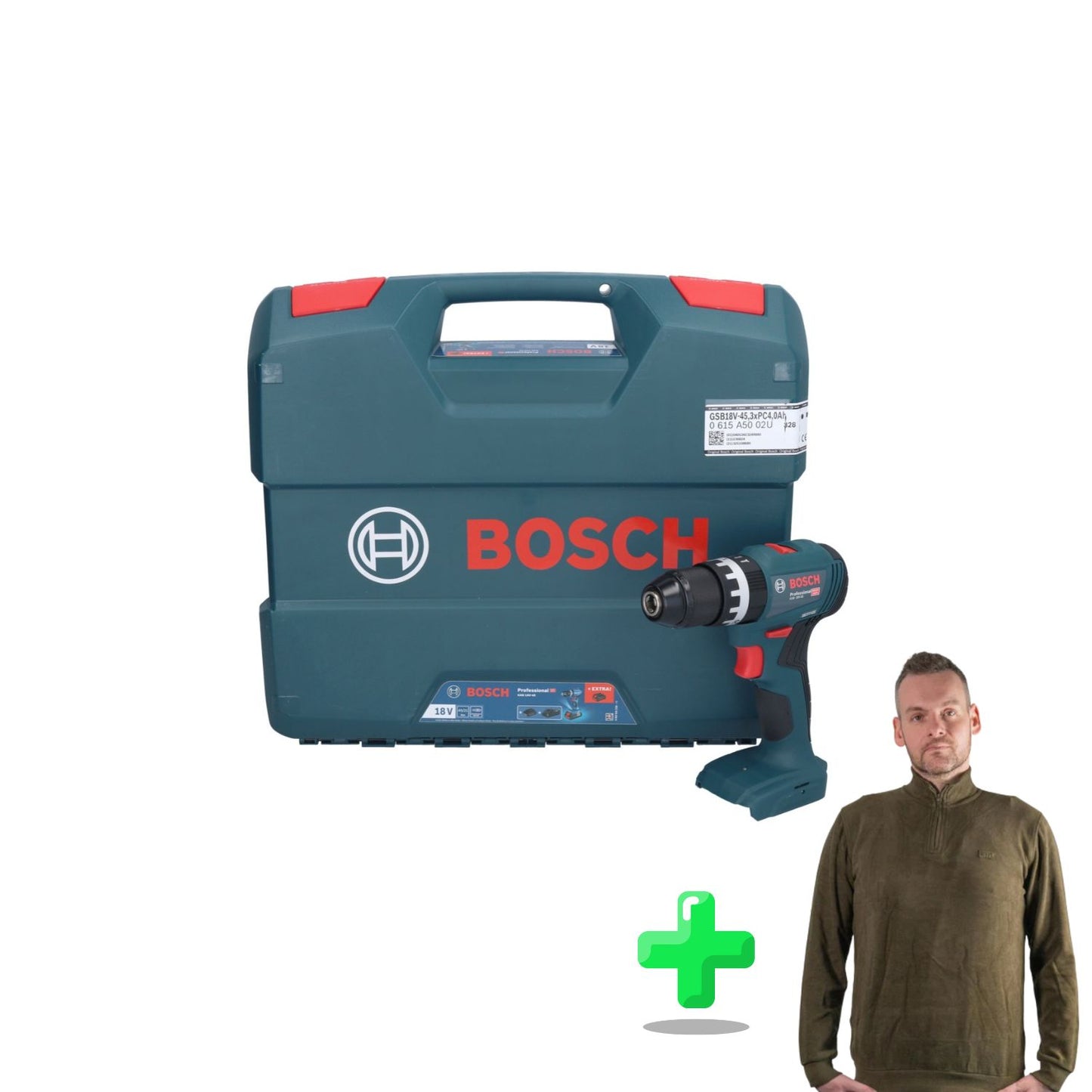 Bosch GSB 18V-45 Professional Akku Schlagbohrschrauber 18 V 45 Nm Brushless + L-Case + Toolbrothers Quarter-Zip Sweatshirt