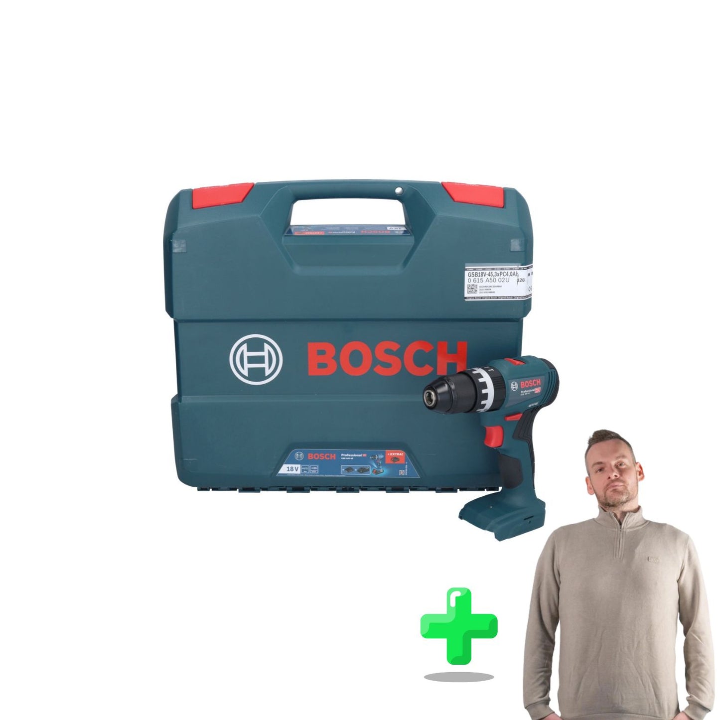 Bosch GSB 18V-45 Professional Akku Schlagbohrschrauber 18 V 45 Nm Brushless + L-Case + Toolbrothers Quarter-Zip Sweatshirt