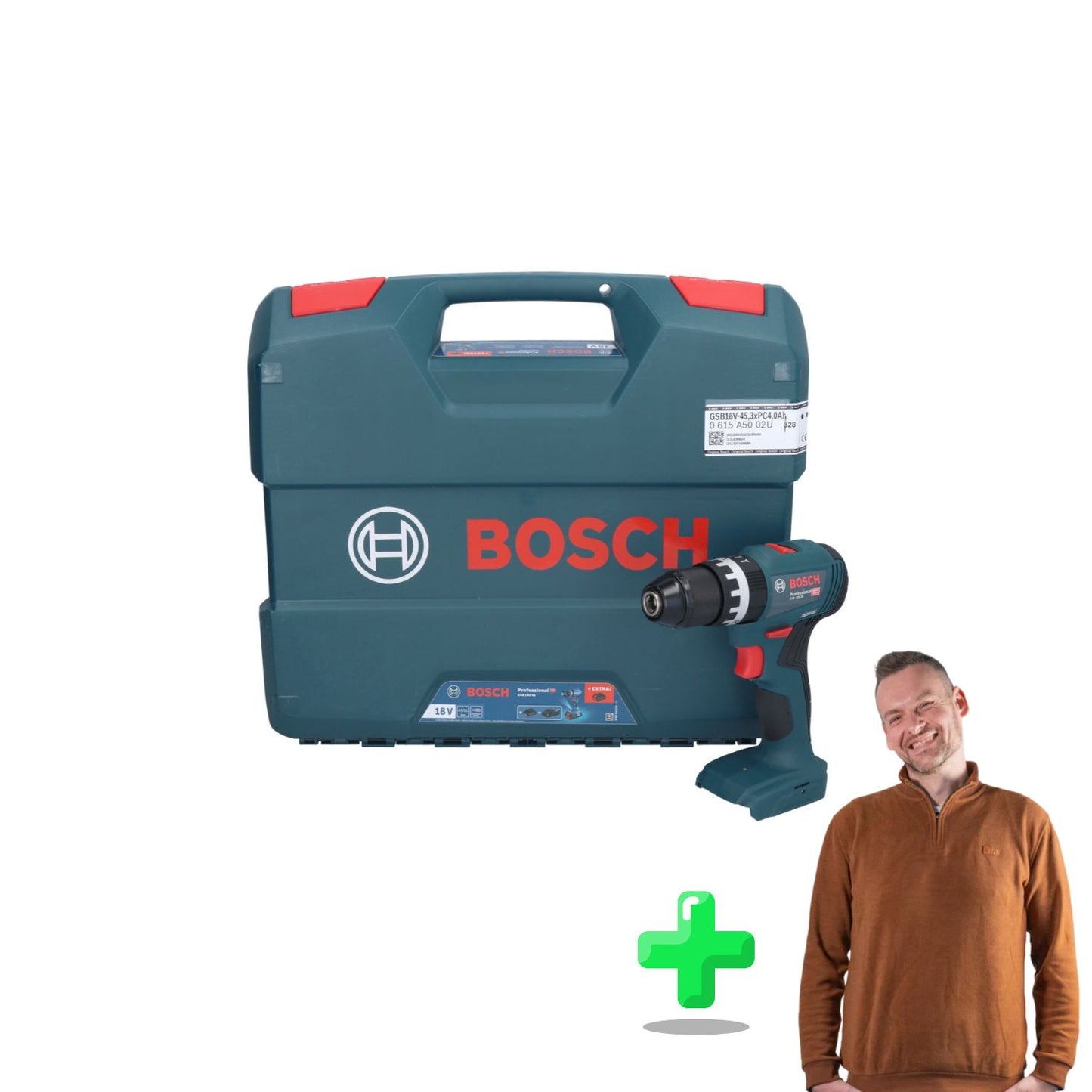 Bosch GSB 18V-45 Professional Akku Schlagbohrschrauber 18 V 45 Nm Brushless + L-Case + Toolbrothers Quarter-Zip Sweatshirt