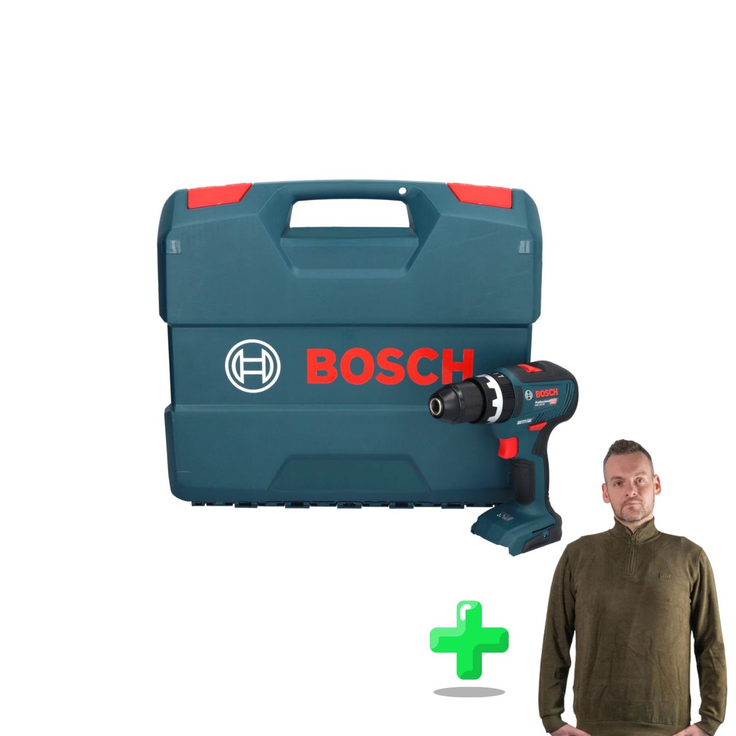 Bosch GSB 18V-55 Perceuse à percussion sans fil professionnelle 18 V 55 Nm sans balais + étui + sweat-shirt Toolbrothers quart de zip