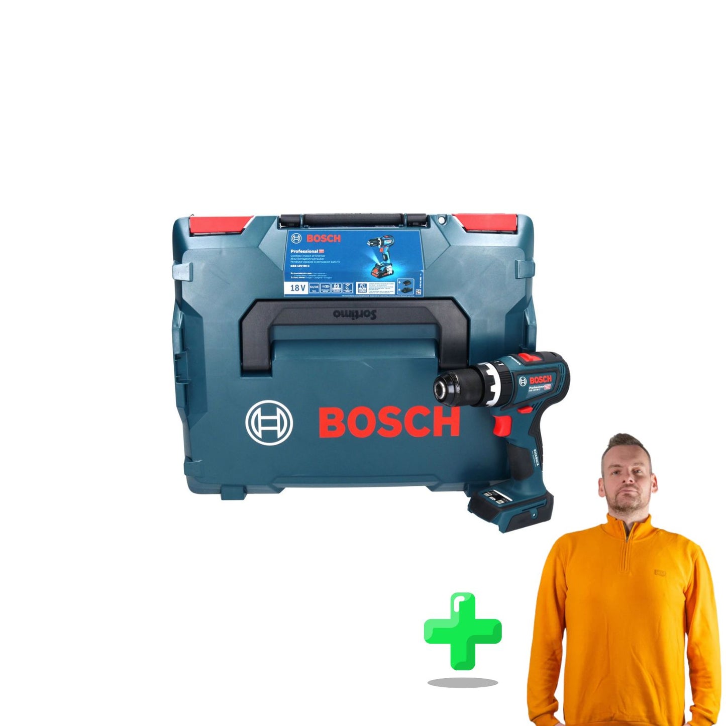 Bosch GSB 18V-90 C Professional Akku Schlagbohrschrauber 18 V 64 Nm ( 06019K6102 ) Brushless + L-Boxx + Toolbrothers Quarter-Zip Sweatshirt