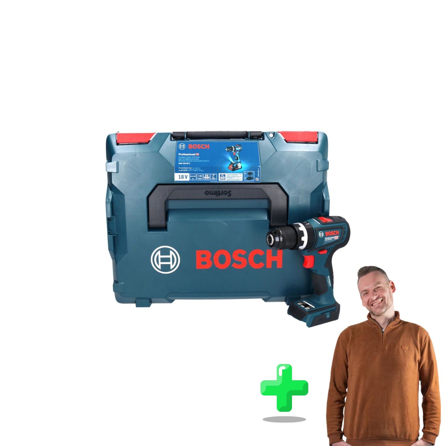 Bosch GSB 18V-90 C Professional Akku Schlagbohrschrauber 18 V 64 Nm ( 06019K6102 ) Brushless + L-Boxx + Toolbrothers Quarter-Zip Sweatshirt