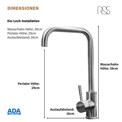 Rosenhahn & Söhne Föhr 100 Küchenarmatur 360° drehbarer Wasserhahn Küche - Armatur Küche [gebürsteter Edelstahl] - 2-fach verstellbare Spültischarmatur + Anschlussschläuche - Toolbrothers