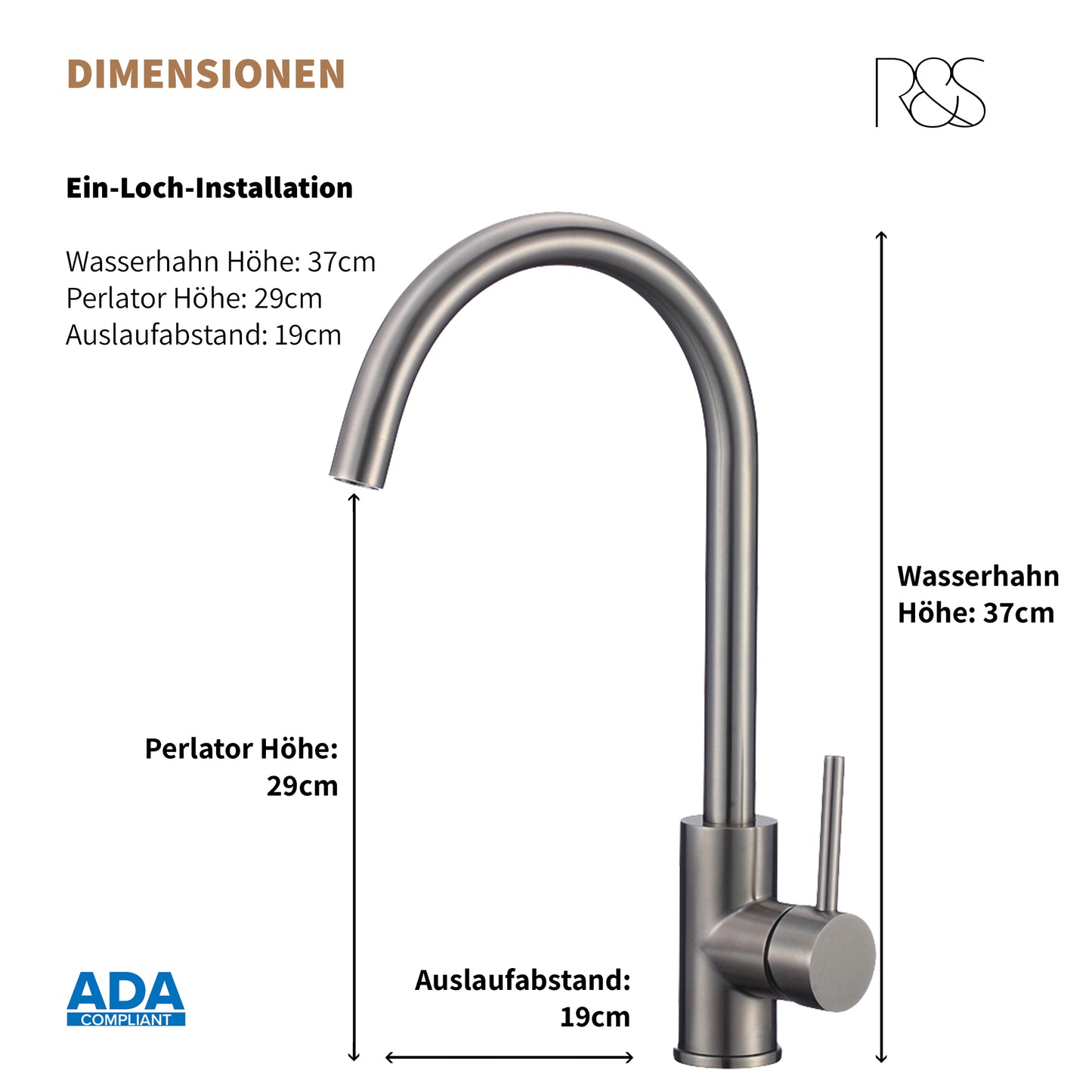 Rosenhahn & Söhne Föhr 200 Küchenarmatur 360° drehbarer Wasserhahn Küche - Armatur Küche [gebürsteter Edelstahl] - 2-fach verstellbare Spültischarmatur + Anschlussschläuche - Toolbrothers