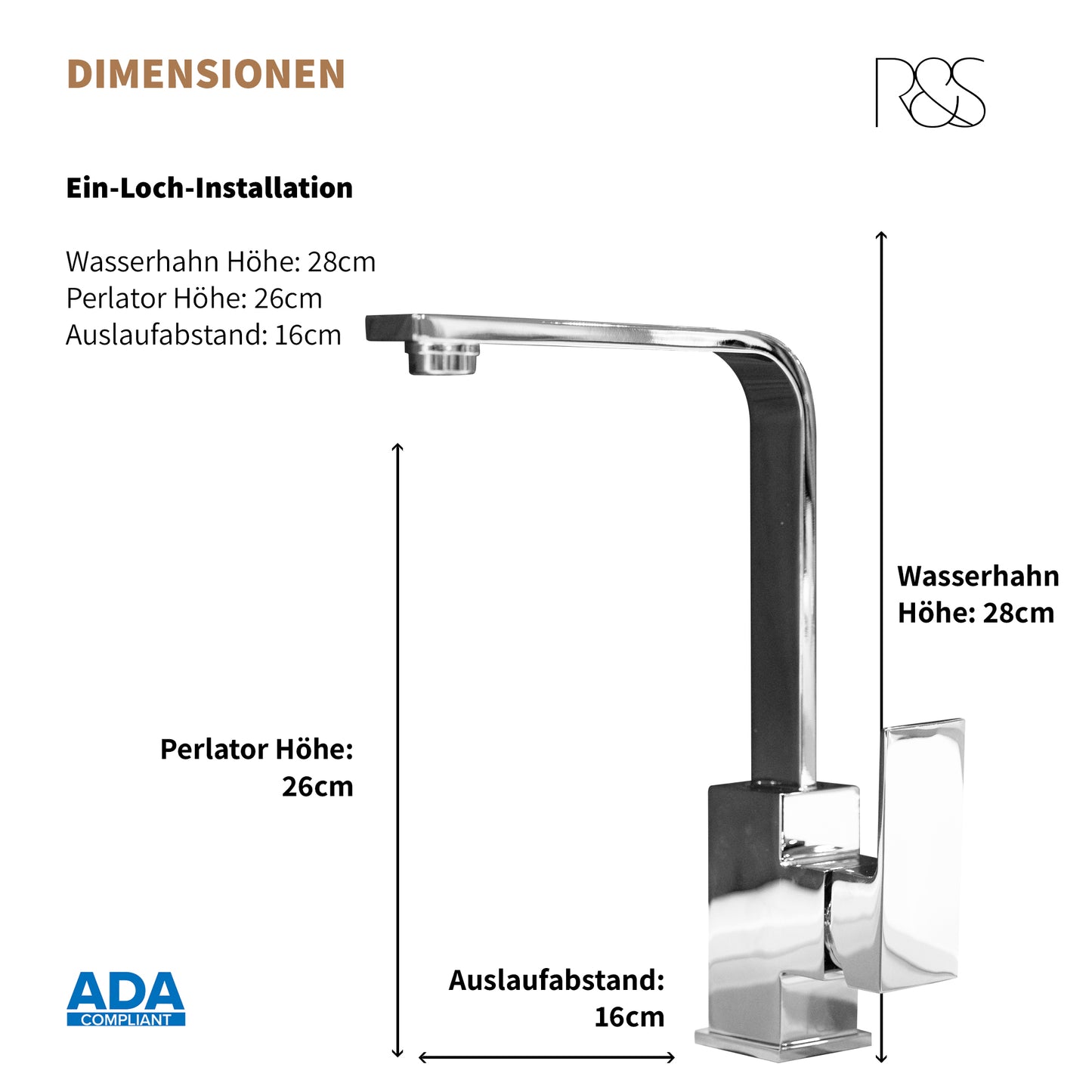 Rosenhahn & Söhne Juist 100 Küchenarmatur 360° Drehbarer Wasserhahn Küche - Armatur Küche [Chrom] - 2-fach verstellbare Spültischarmatur + Anschlussschläuche - Toolbrothers