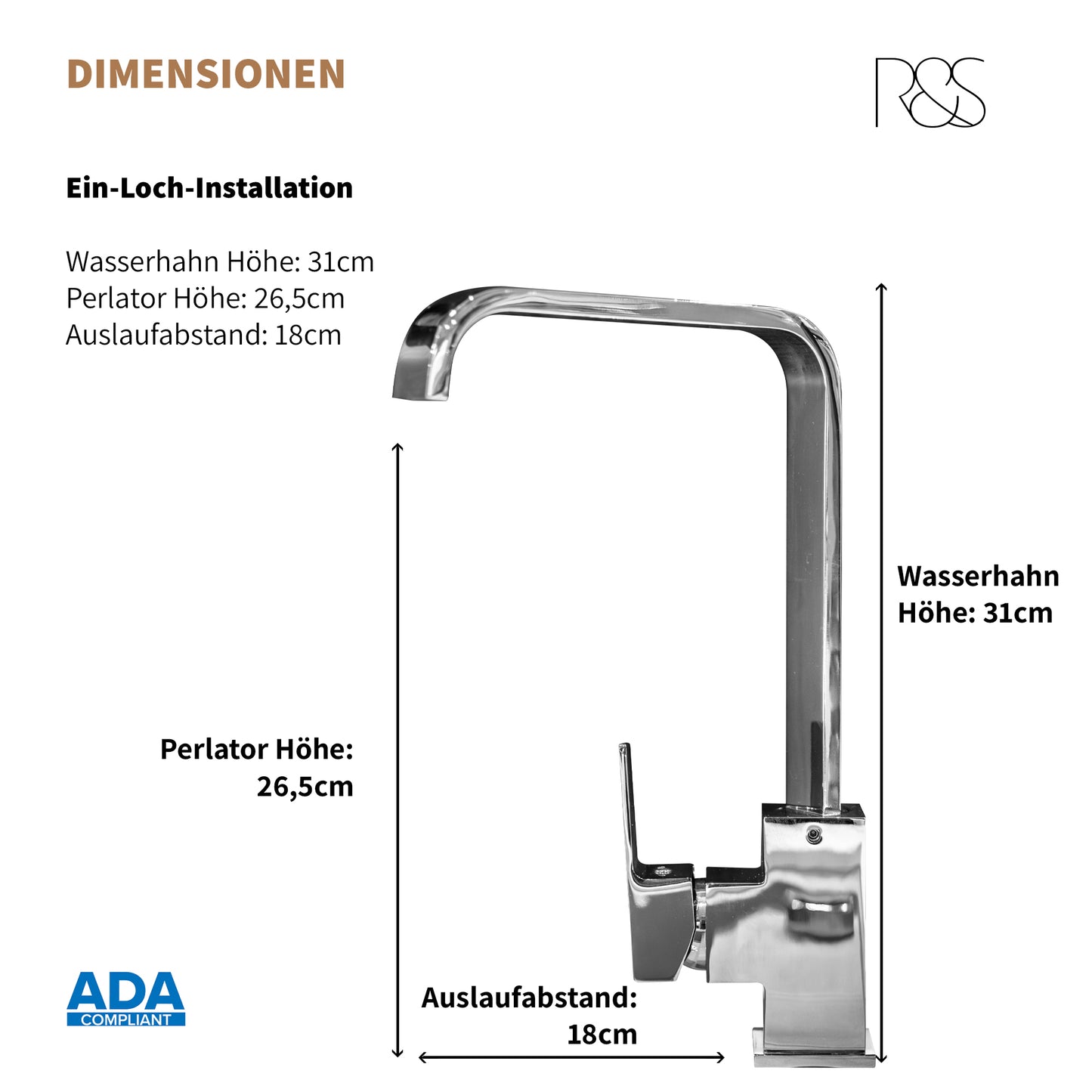 Rosenhahn & Söhne Juist 200 Küchenarmatur 360° Drehbarer Wasserhahn Küche - Armatur Küche [Chrom] - 2-fach verstellbare Spültischarmatur + Anschlussschläuche - Toolbrothers