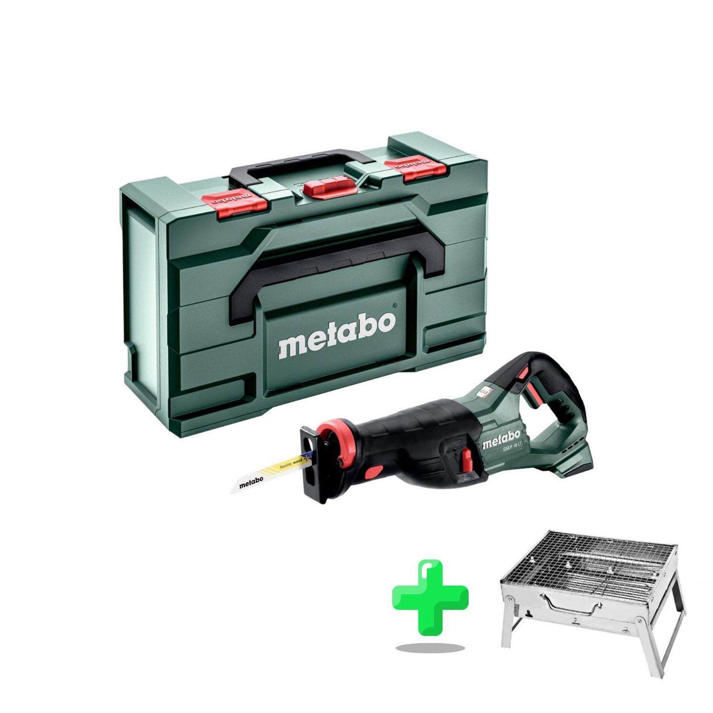 Metabo SSEP 18 LT Akku Säbelsäge 18 V 32 mm ( 601616840 ) + Metabox + Toolbrothers Outdoor Holzkohle-Grill