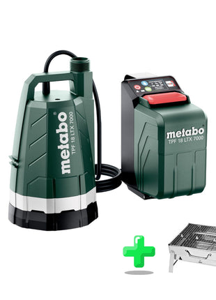 Pompe submersible sur batterie Metabo TPF 18 LTX 7000 18 V 7000 l/h 0,9 bar (601748850) + accessoires + barbecue au charbon d'extérieur Toolbrothers