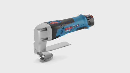 Bosch GSC 12V-13 Cisaille à tôle sans fil 12V + Coffret de transport L-BOXX ( 060192610A ) + 2 x Batteries 2,0 Ah + Chargeur + Clé Allen